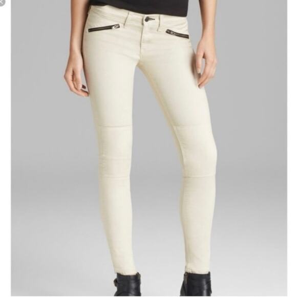 Rag & Bone Ridley Moto Skinny Stretch Denim Jeans Wax Winter White Size 26 - Picture 1 of 12